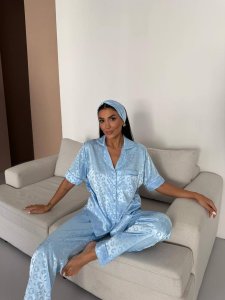 طقم بيجاما ستان وردي أنيق للنساء