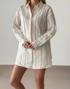 Long Striped Linen-Blend Shirt for Women